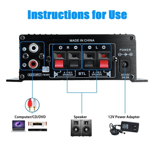 400W bluetooth Power Digital Amplifier HIFI FM Audio Home Car W/ Remote Control - Picture 6 of 12