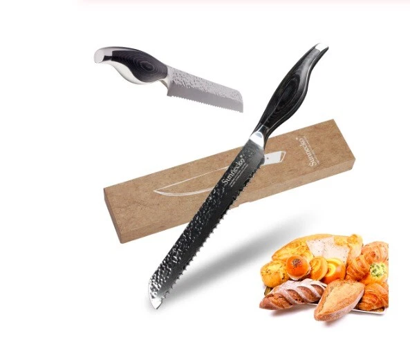 Serrated Damascus Stainless Steel Kitchen Bread Baguette Chef Cook Cake Sharp