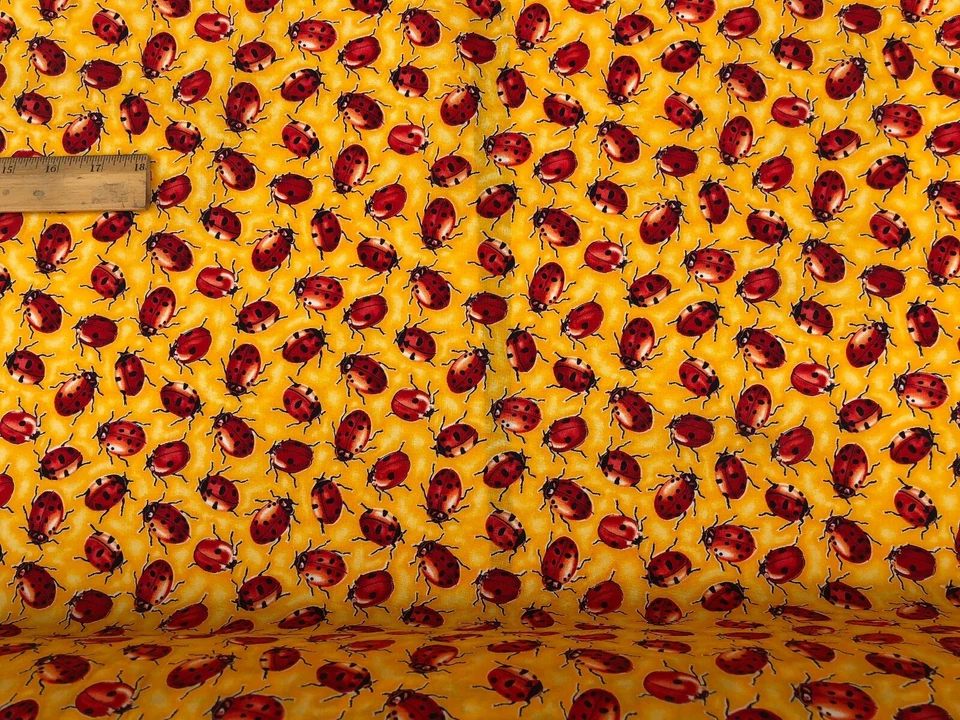 BOLT of Fabric Cotton Print Ladybugs on Yellow background 119 Yards x 44 inches - Image 4 of 4