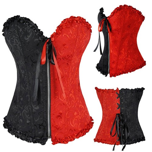 Women Black Overbust Boned Corsets Burlesque Basque Hot Lace-Up Shaper Plus Size - Picture 13 of 48