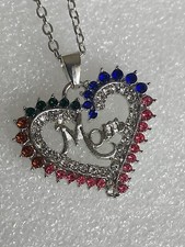 Colorful Heart Shaped Mom Pendant Rhinestone Alloy Necklace Mothers Day Gift