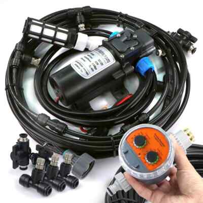 0.6mm Garden Misting Cooling System 60w Self-priming Pump Ball Valve Timer Kit