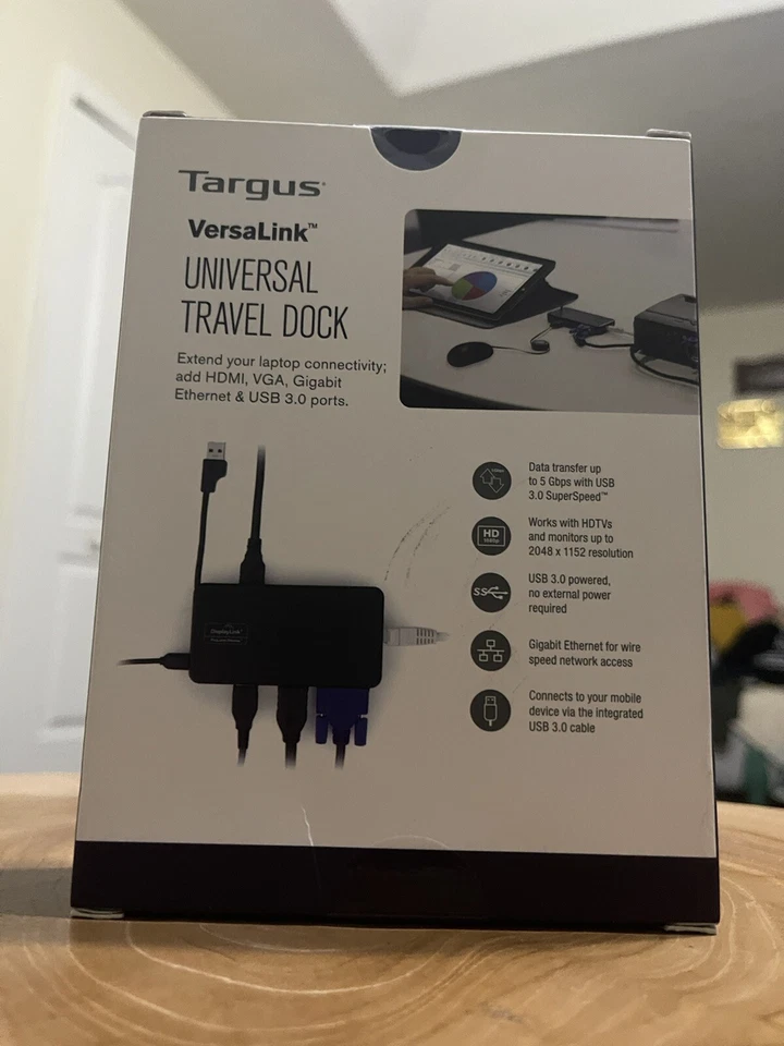 Estación de Acoplamiento Universal de Viaje Targus VersaLink ~HDMI/VGA/Ethernet/USB SELLADA Foto 3 de 3