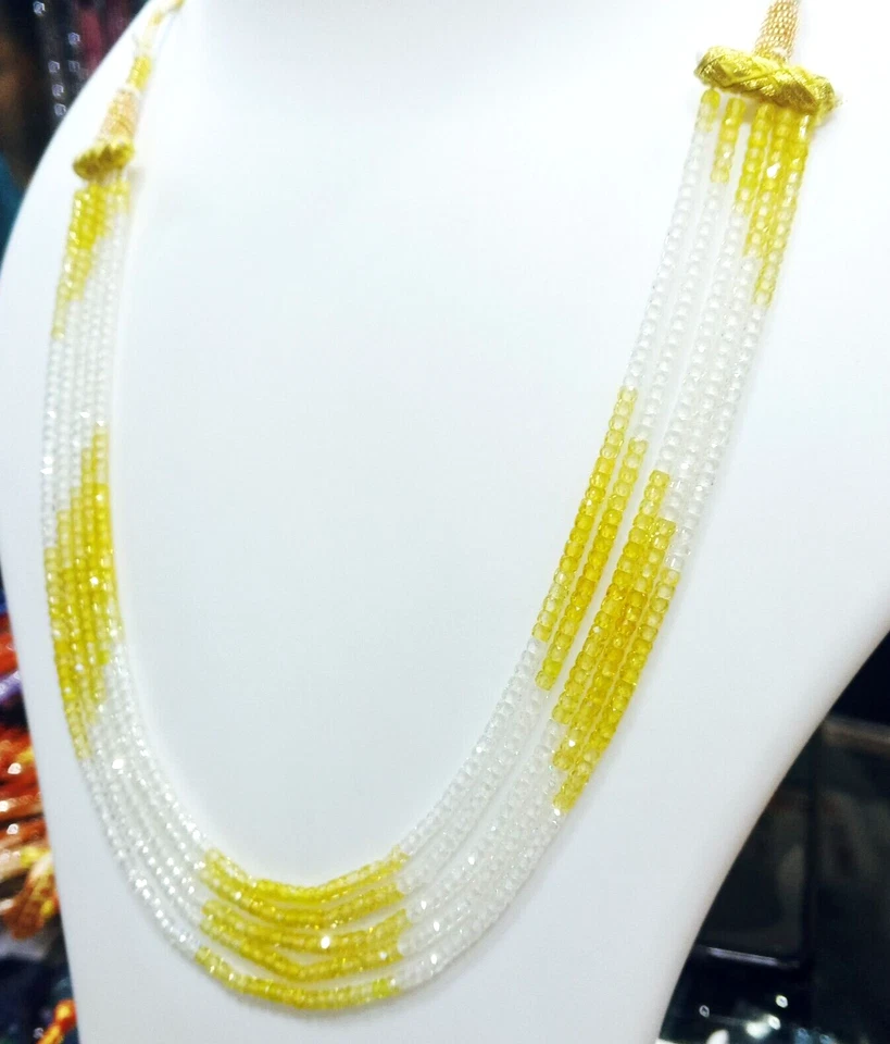 Collana Zircone A Facetta In Zircone Semiprezioso Di Qualità AAA A 5 Fili - Immagine 3 di 4