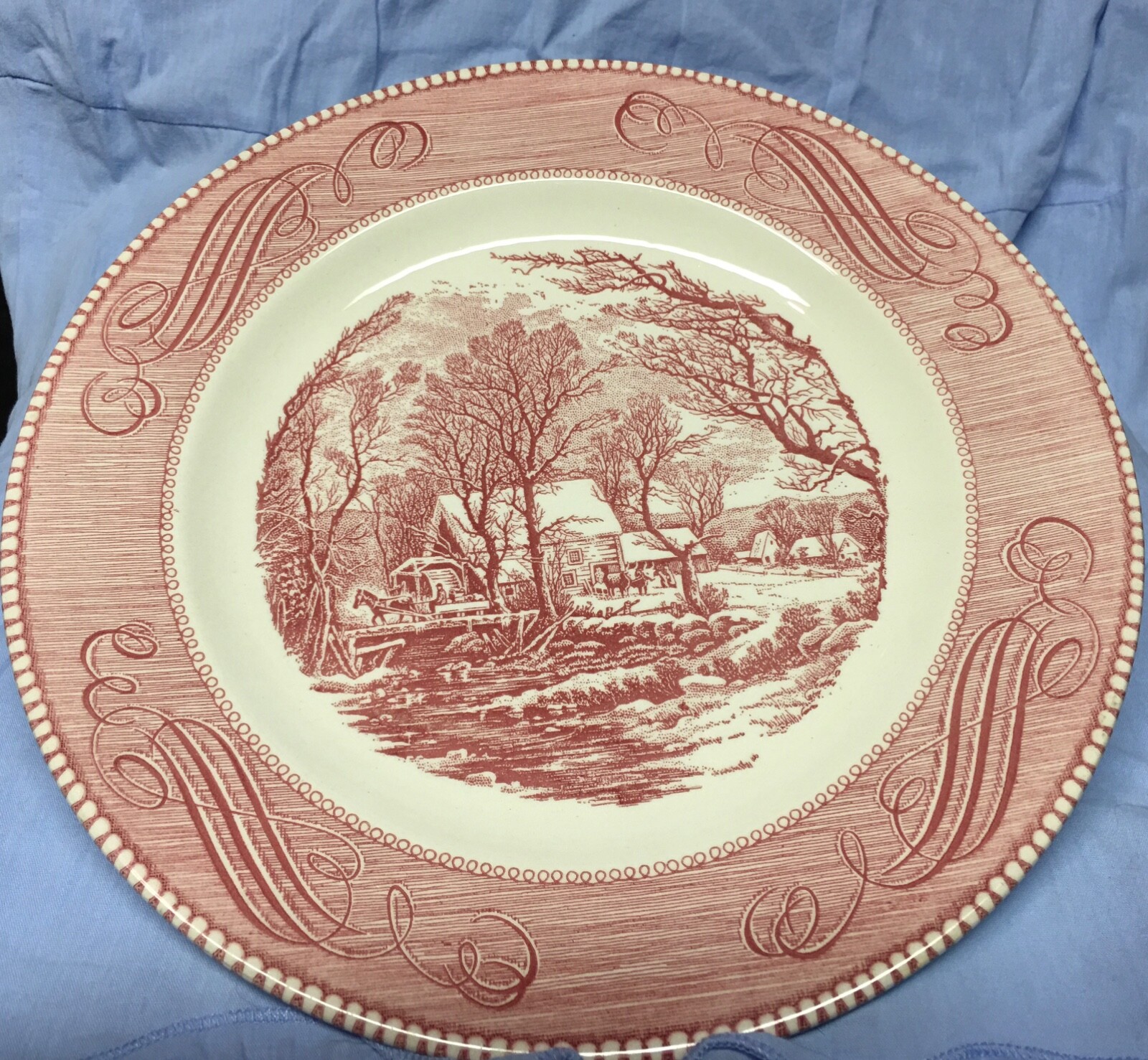 Vintage Royal Ironstone USA The Old Grist Mill 10" Dinner Plate Red