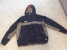 MENS  COLUMBIA  1/4 ZIP BLACK/LT. BROWN HOODED NYLON PULLOVER SIZE XL
