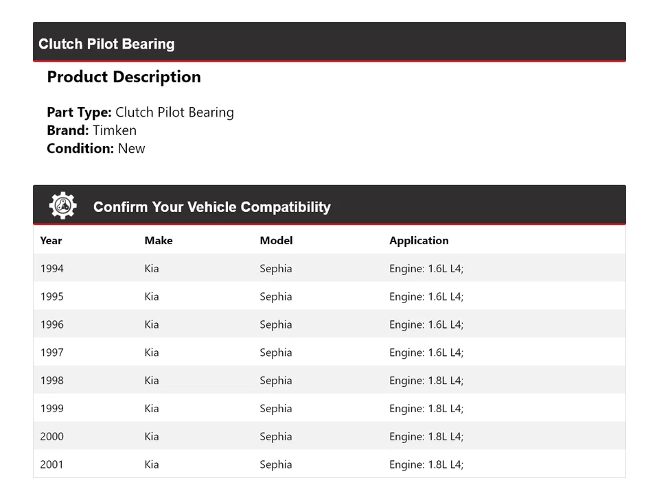 Cojinete piloto embrague Kia Sephia 1994-2001 Timken 1995 1996 1997 1998 1999 Foto 2 de 4