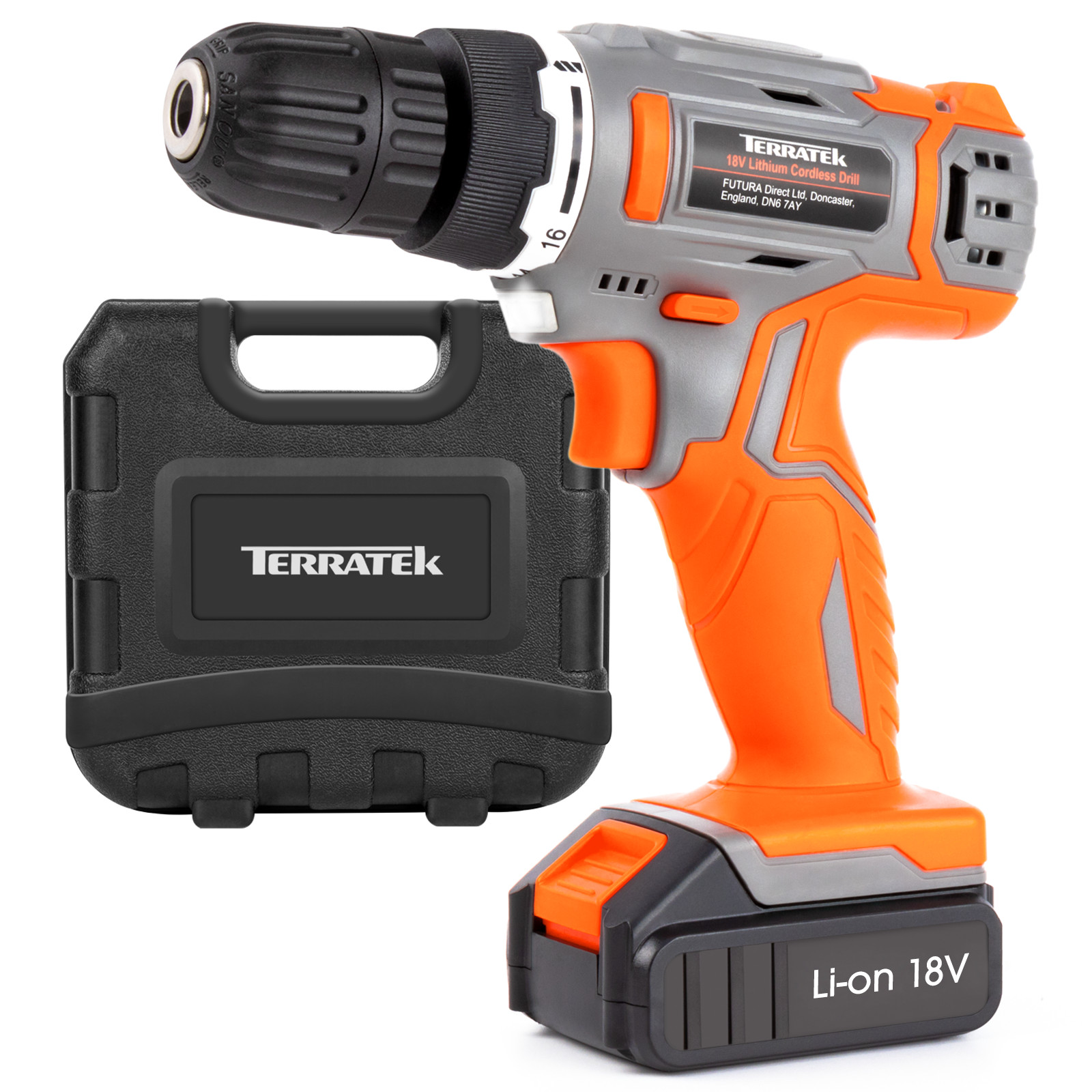 Terratek 18V Cordless Drill And Screwdriver Set & Drill Bit 13 Piece Kit Li-Ion Battery, Lightweight Power Battery Drill In Case - Image 2