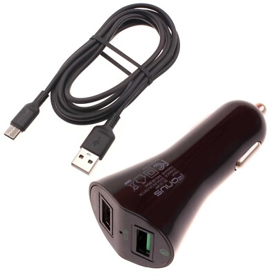Car Charger 30W Fast 2-Port USB 6ft Cable Type-C Quick Charge DC for Cell Phones