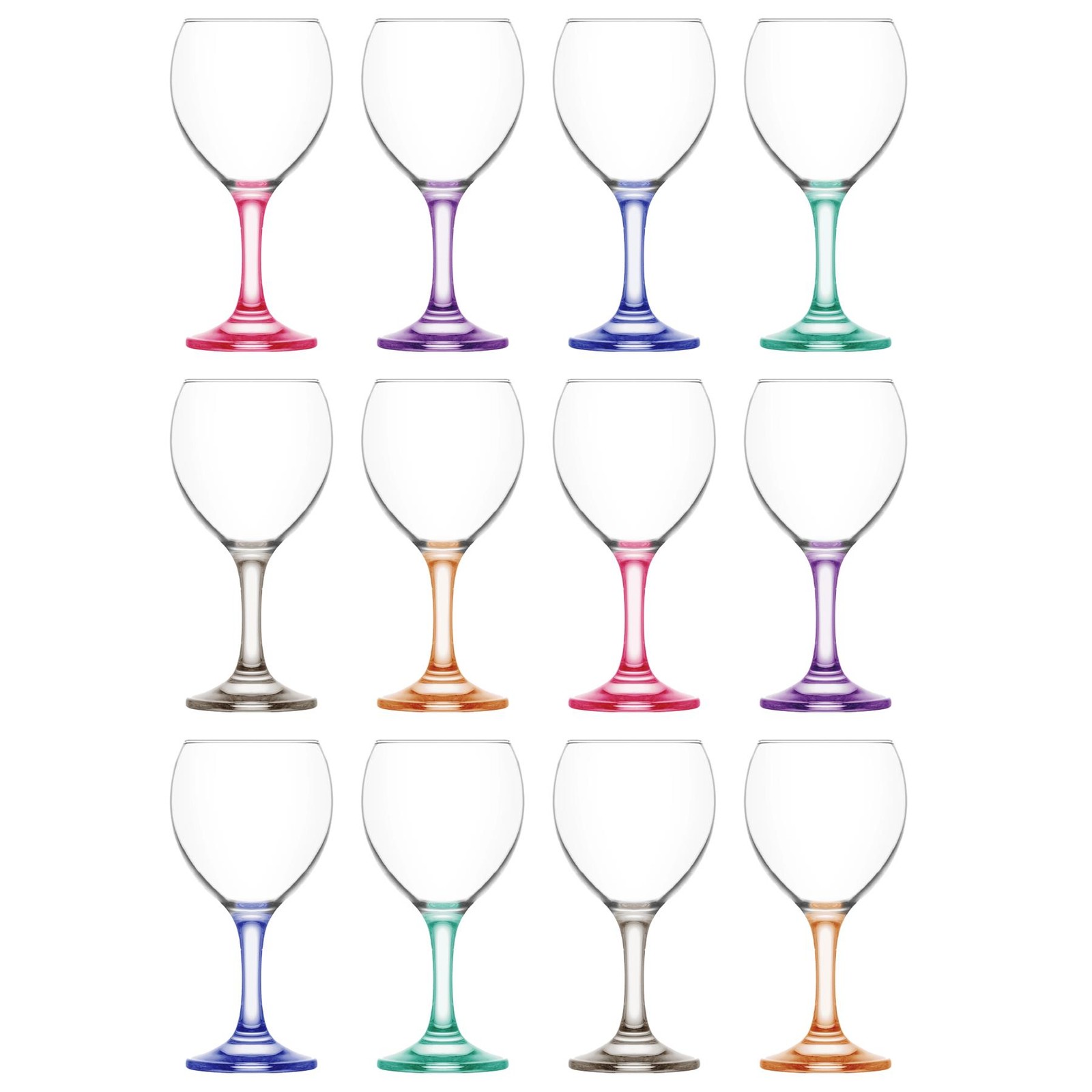 Misket Wine Glasses - 260ml - Coloured Stem - Pack of 12