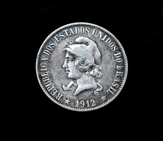1912 Brazil Silver 2000 Réis Coin