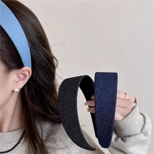 Solid Color Wide Edge Denim Headband for Women Temperament Hairband Hair Hoop La