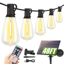 48FT Solar String Lights Outdoor with Remote, Waterproof Dimmable Patio Light...