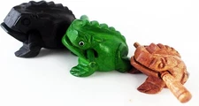 Guiro Percussion Instruments Wooden Frog 3 Pieces Set of 3 Natural Wood Green 
