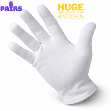6 Pairs 100% Cotton White Gloves Dermatological Overnight Moisturizing Eczema UK