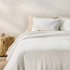 King Heavyweight Linen Blend Duvet Cover & Sham Set White - Casaluna: