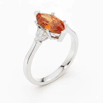 Bague de mariage diamant certifié saphir naturel de Ceylan Padparadscha en ar... - Photo 1/4