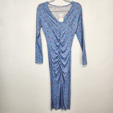 Velvet Torch Womens Ditsy Floral Ruched Midi Dress Size M Blue Y2K 90s V-neck