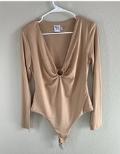 Princess Polly Long Sleeve Bodysuit Beige Size 12 Ring Detail One Piece Women