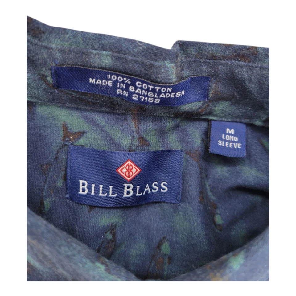 Bill Blass Blue Abstract Fish Print Button-Up Shirt Long Sleeve Men's Size M - Image 3 of 4