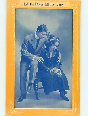 #ad Divided Back valentine WOMAN GETS ROSE FLOWERS FROM MAN IN SUIT 60k cards o5191 $1.49