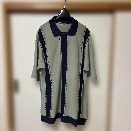 Vestopia Knit Polo Shirt L Size Gray Navy Stripes Button Design video thumbnail