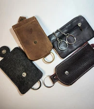 4 Genuine Leather Wool Key Chain Case Holder Wallet Mens Womens Coin Pouch Purse