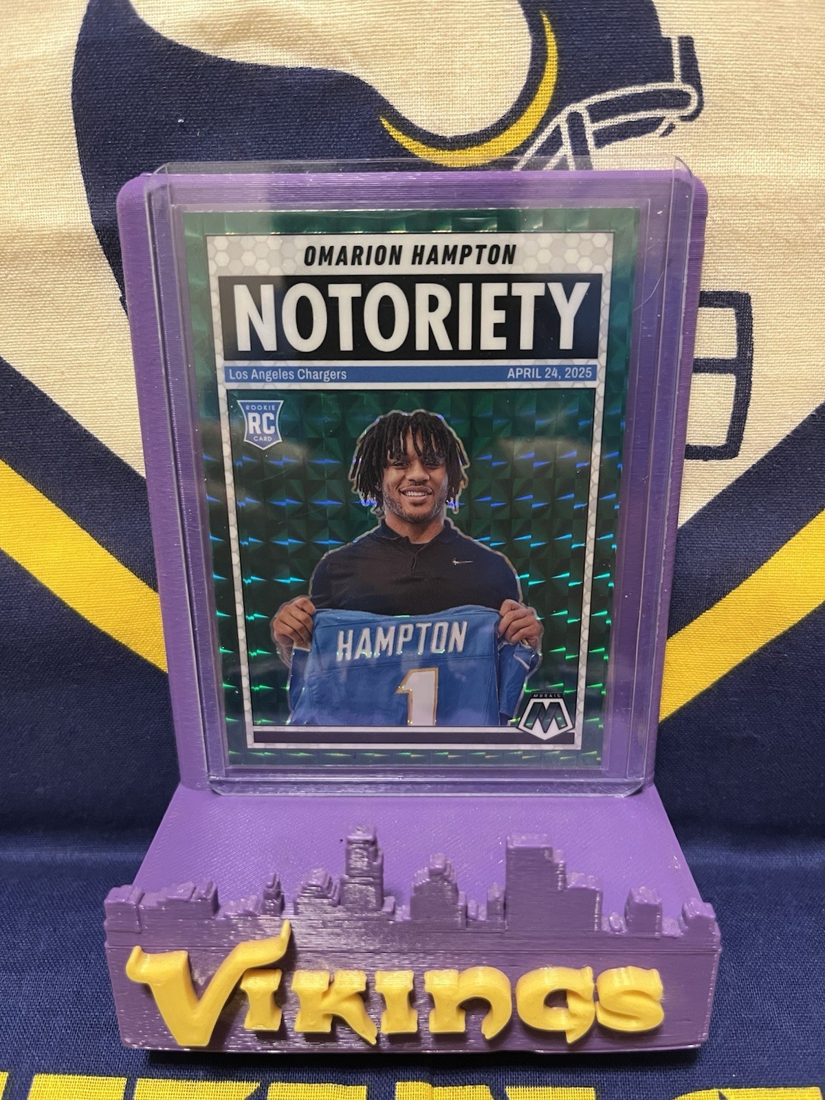 2025 Panini Mosaic OMARION HAMPTON #3 Green Prizm Notoriety Rookie RC Chargers