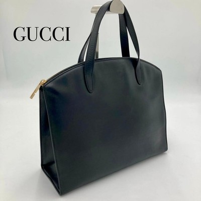 Vintage GUCCI Black Leather Business Bag Gold Hardware Authentic from Japan