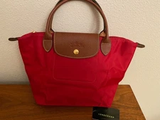 Authentic Longchamp Le Pliage Top Handle Bag. Small. Leather Trim Berry Clr NEW