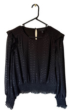 Laundry by Shelli Segal Long Sleeve Smocked Cuffs and Waist - Black Blouse - XL