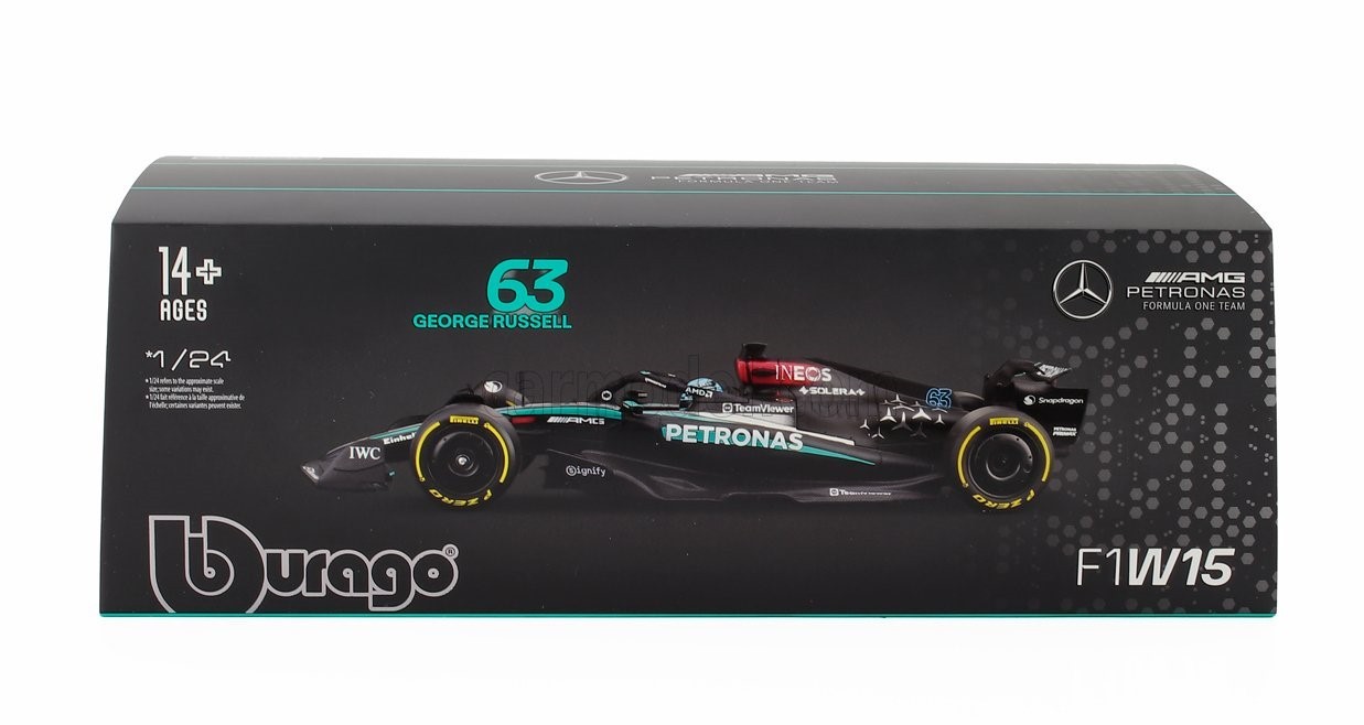 1:24 Bburago B18-28063R George Russell Mercedes AMG W15 with driver 2024