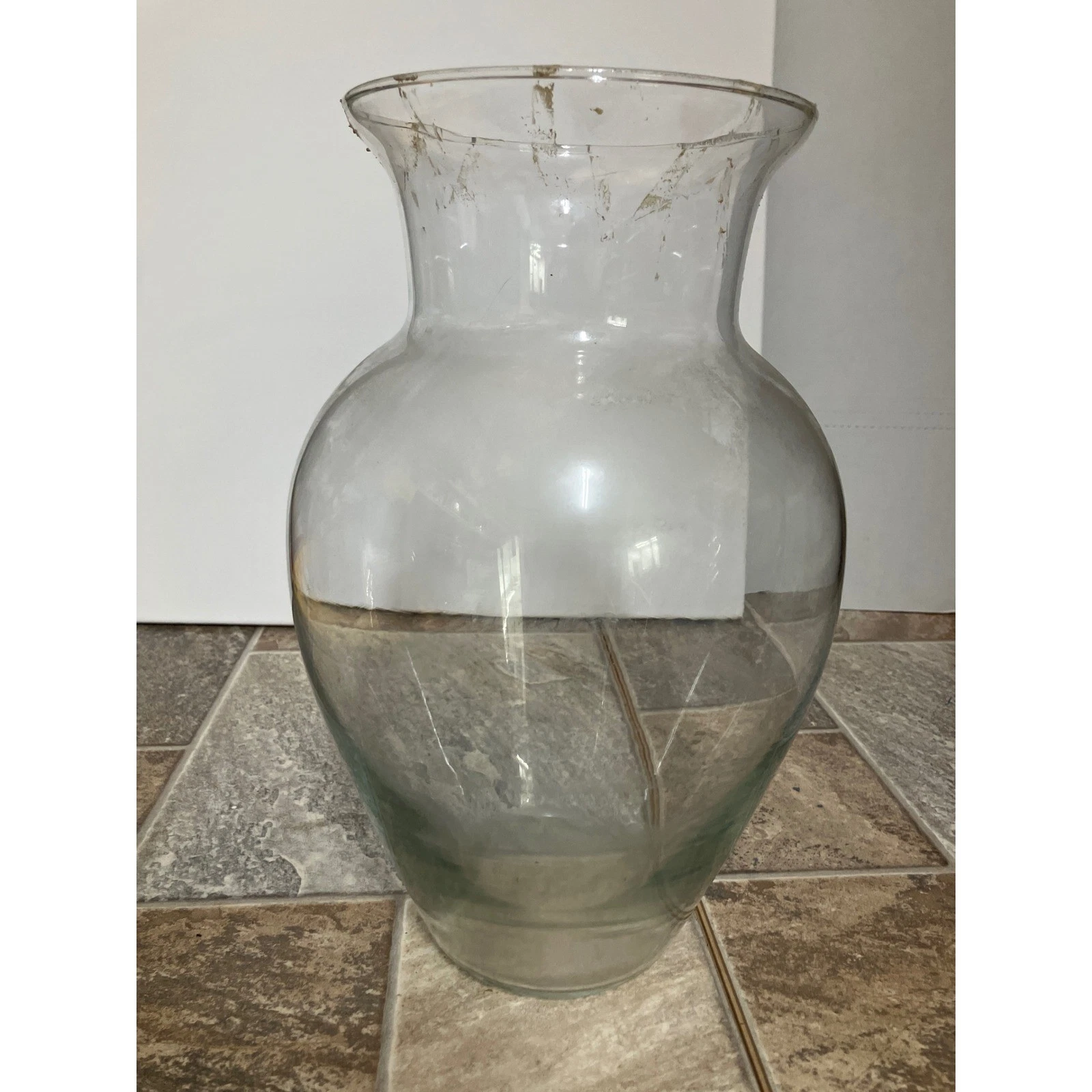 Large Clear Glass Floor Vase 12.5 Inch Tall Flared Rim Urn Style Home Decor