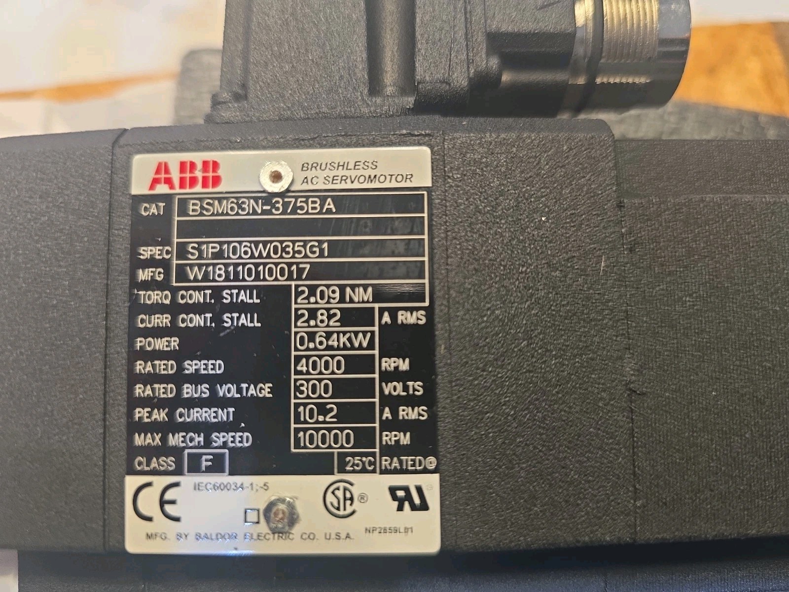 ABB BSM63N-375BA Brushless AC Servomotor