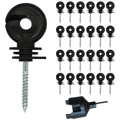 25 Pcs Black Electric Fence Insulator Ring Post with Free Socket Tool
