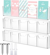 3 Pack Wall Mount Pamphlet Holder Acrylic Brochure Holder W/ 5 Pockets 4 Inch