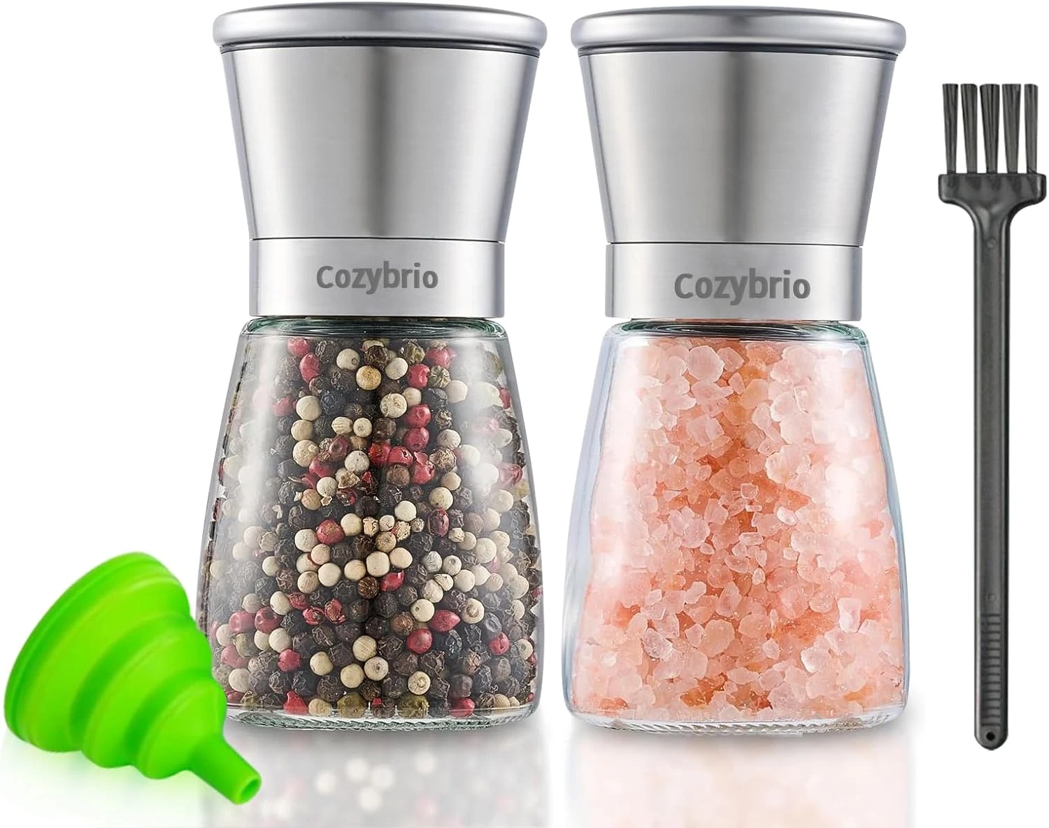 Premium Salt and Pepper Grinder Set of 2, Refillable Stainless Steel Spice Shake