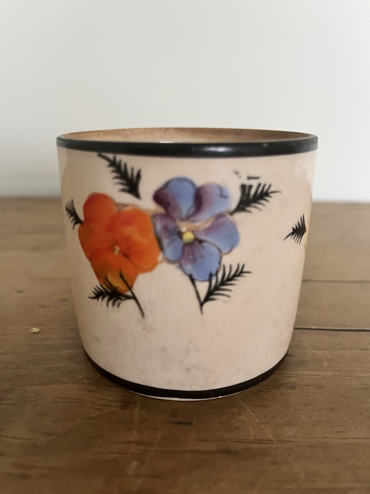Maceta de cerámica floral vintage Takiyaki Japón maceta baratija portavasos 7 cm x 7 cm