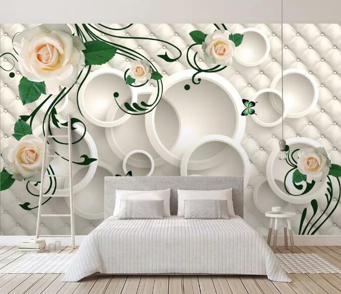 3D White Circle 8697NA Wallpaper Wall Mural Removable Self-adhesive Fay