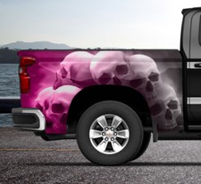 Bright Pink Smokey Skulls Truck Wrap Vinyl Bed Side Graphic Decal Tailgate DSPS