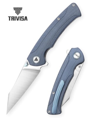 Trivisa Lynx-03G Folding Knife Blue Ti/G10 Handle S35VN Plain Edge Satin Finish