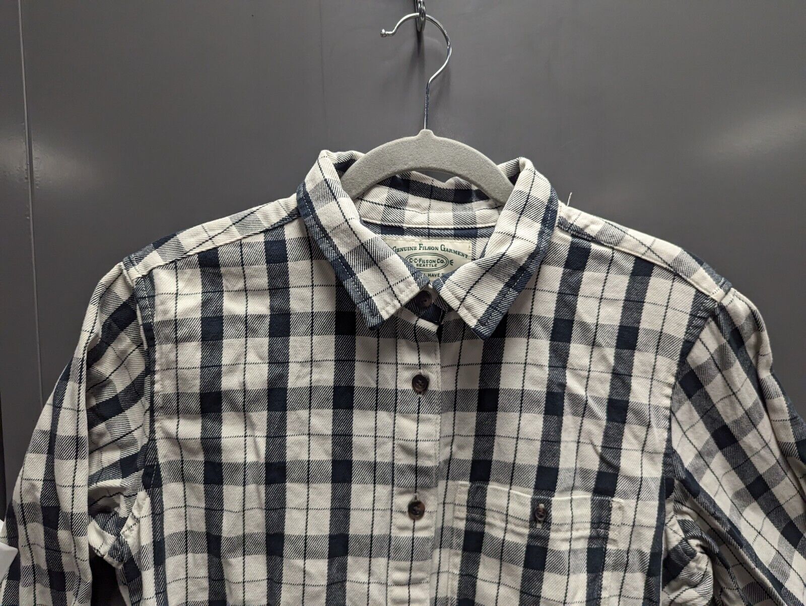 Filson Black Cream Plaid Flannel Long Sleeve Shir… - image 3
