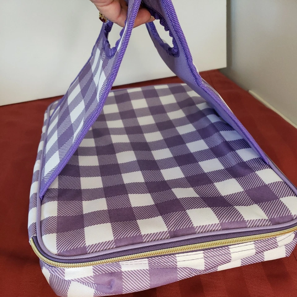 Insulated Casserole Tote Bag Purple Checkered 15 x 11 x 3 - Image 4 of 4