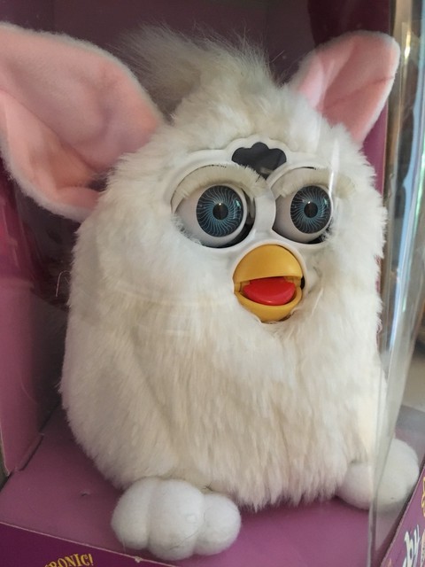 First Edition 1998 Furby 70-800 White with White Chest pink ears New blue eyes