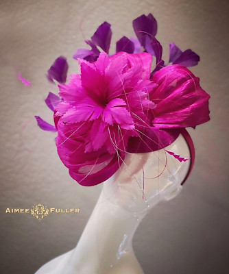 Kentucky Derby Fascinator Berry Pink Fuchsia Purple Hat Elegant Royal Ascot Hat
