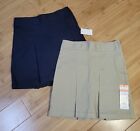 Nwt Girls Size 6 Cat & Jack School Uniform Stretch Pleated Skort Tan/Navy Pair