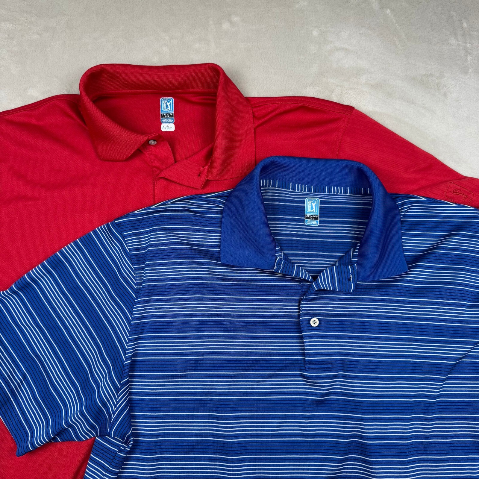 Lot of 2 PGA Tour Golf Shirt Mens XXL Red & Blue Airflux Short Sleeve Polo Logo