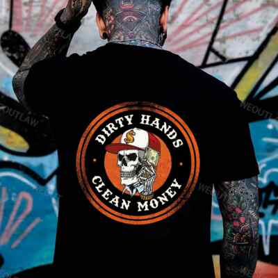 Dirty Hands Clean Money Skull Print T-Shirt