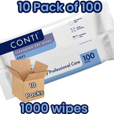 10 x Conti Soft Large Patient Vernacare Dry Wipes - 30 x 28 cm - 10 Packs of 100