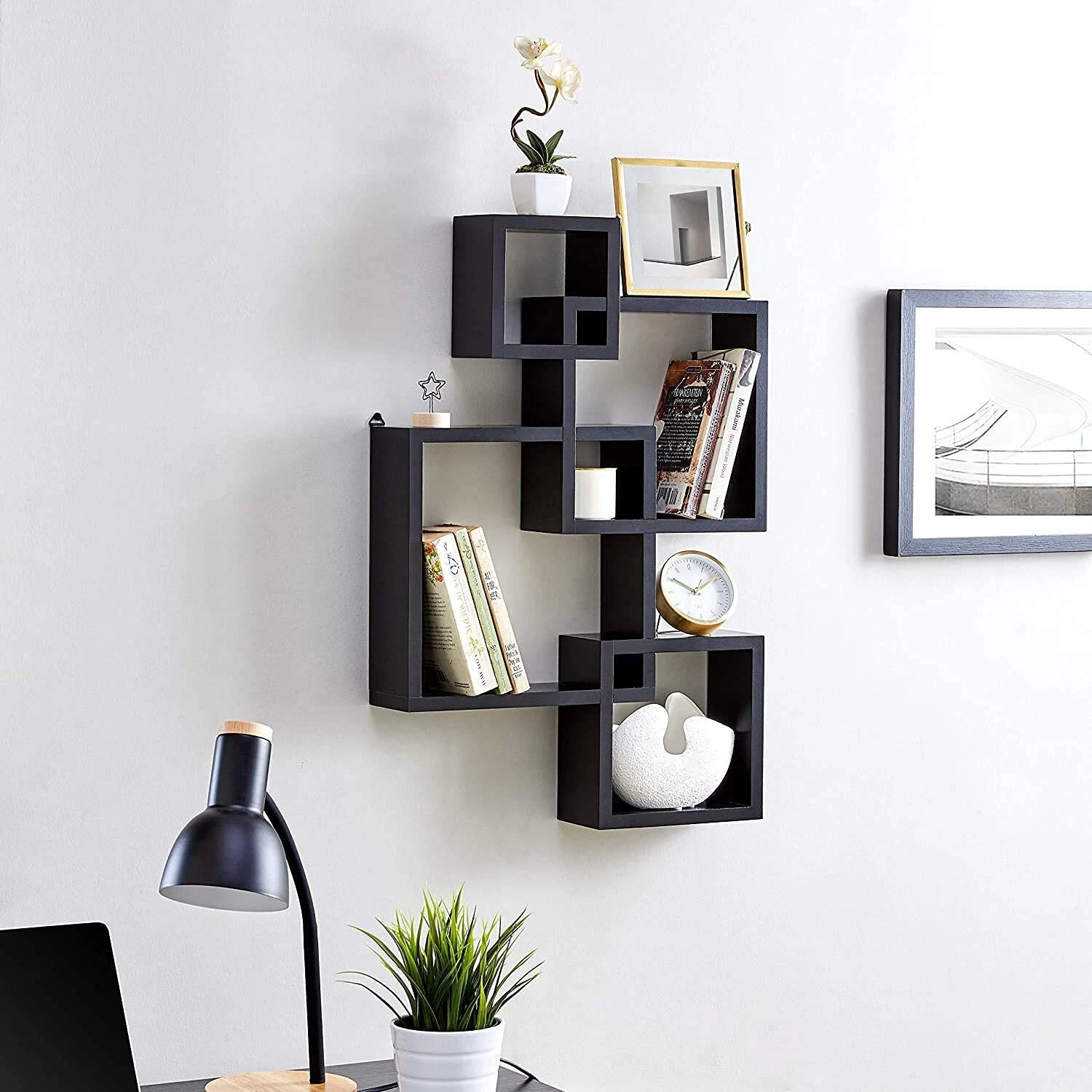 Set Of 4 Design Wall Shelf intersecting Wooden Wall Rack Stand for Living Room